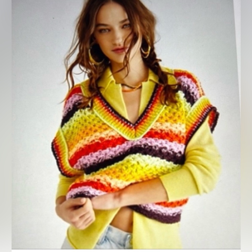 Free People Multicolor V-Neck Sweater